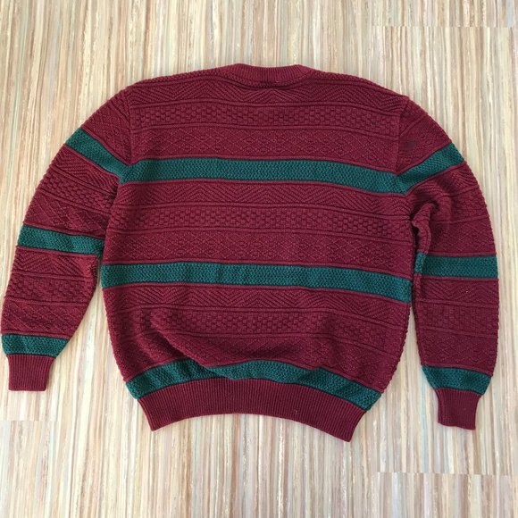Flatiron Mills Pullover Sweater Vintage Textured Knit Red & Green Holiday Stripe - Picture 4 of 9